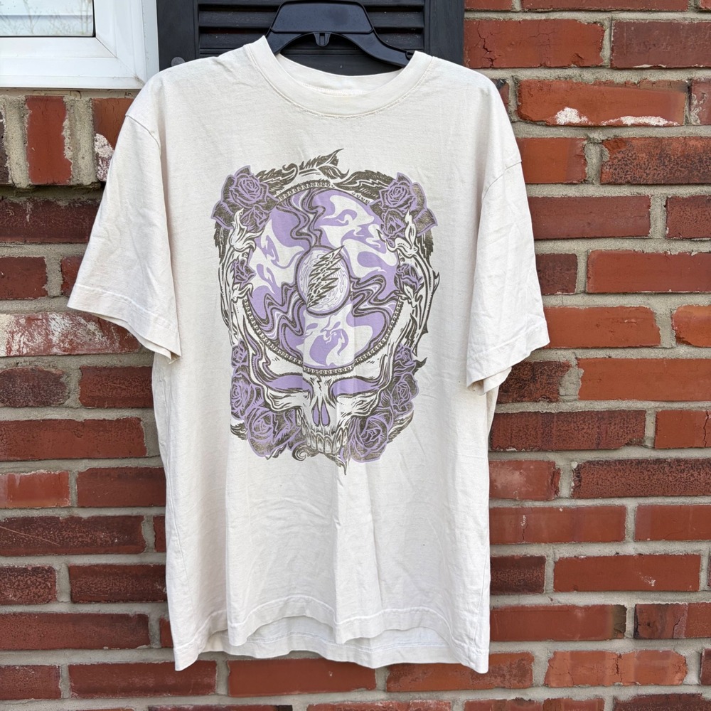 Grateful Dead Everybody.World Recycled Cotton Graphic T-Shirt Cream Purple L